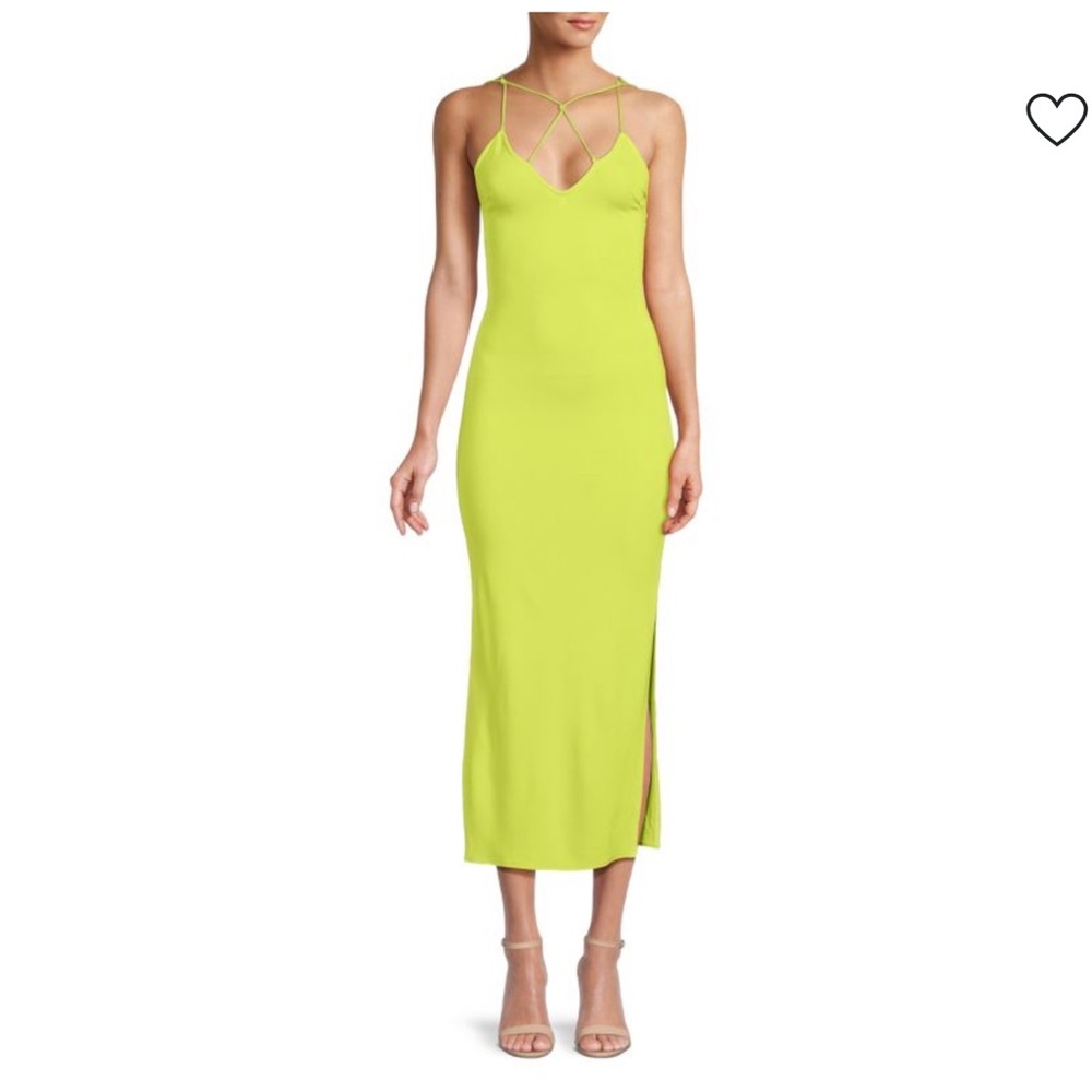 FRAME ladies Knot Detail Slit Sheath Midi Dress. Size X-small. Neon green.